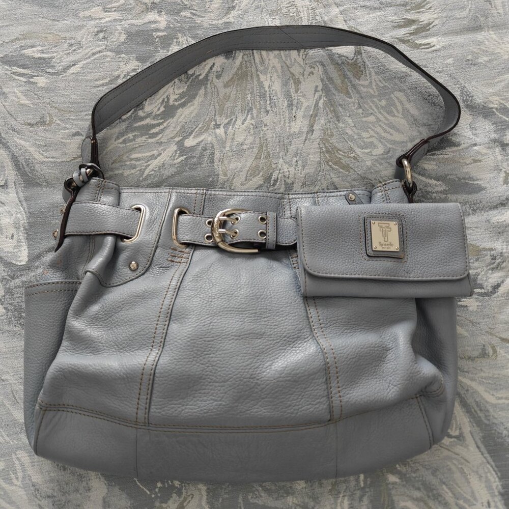 Tignanello Blue leather handbag with matching mini wallet
